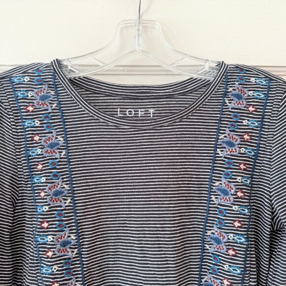 LOFT | Embroidered Striped Bell Sleeve Tee - Picture 4 of 10